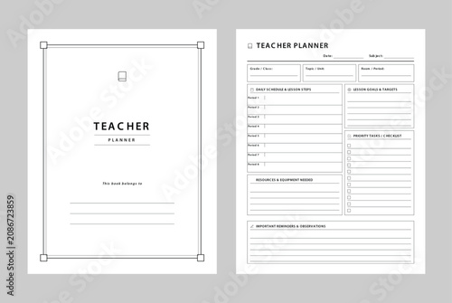 фотографія Minimalist Teacher Planner Template with Lesson Schedule and Checklist Letter Si