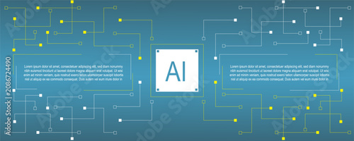 Minimal AI infographic template featuring a central artificial intelligence processor connected to information panels, ideal for technology presentations, workflow diagrams, data visualization