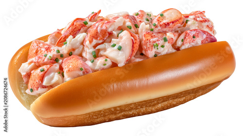 Lobster Roll Delight A perfectly toasted bun overflows with succulent, freshly cooked lobster meat, tossed in a creamy dressing and sprinkled with vibrant chives.