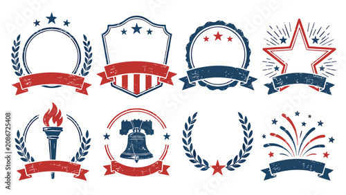 Patriotic line icons for 4th of July celebrations, usa patriotic icon pack with symbols