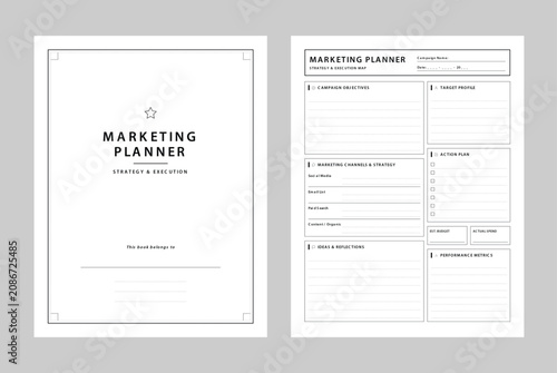 Professional Marketing Planner Template Layout Letter Size Page Printable Vector Illustration
