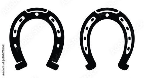 Photos Two Black Silhouette Horse Shoes On A White Background Traditional Farrier Equip