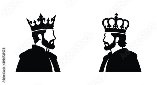 Photos Two crowned male profile silhouettes facing each other a black and white graphic