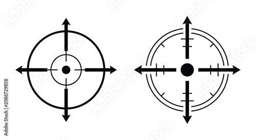 Fotografija Crosshair target reticle with concentric circles and arrows black and white silh
