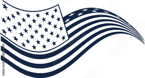 Foto Waving american flag with stars and stripes in a two-tone navy blue and white mi