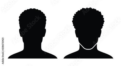 Photography Two male head silhouettes with afro hairstyles against a white background a grap