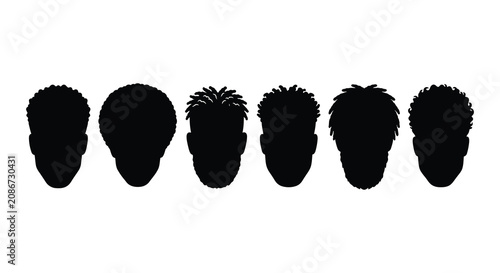 Photos Six male head silhouettes displaying varying afro hairstyles and facial hair bla