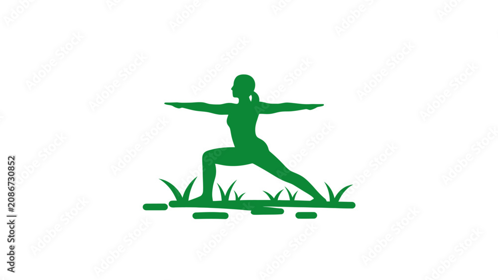 Fototapeta premium Woman Practicing Yoga Outdoors in Warrior Pose.