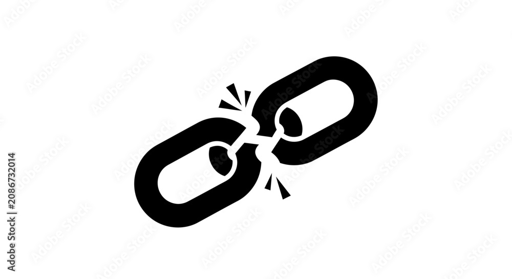Fotografie Broken Chain Link Symbol Breaking Apart.