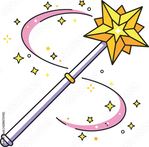 Canvas Print Magical Star Wand Vector Clipart Featuring Flat Cartoon Fairy Godmother Scepter