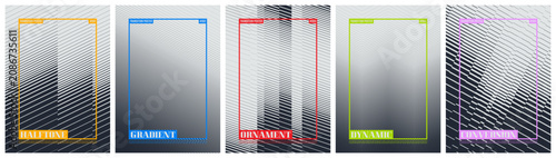 Fotografie Abstract geometric vector poster set with kinetic halftone grid and optical illu