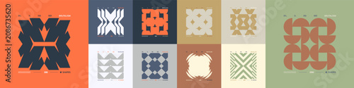 Obraz na plátně Brutalism tech geometric compositions in cyberpunk style, Vector modernist ornam