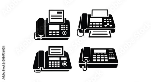 Bild auf Leinwand Fax Machines In Black Silhouette Style machine