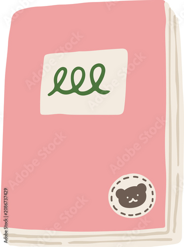 Doodle Illustration of a Cute Pink Notebook with Bear Sticker on It