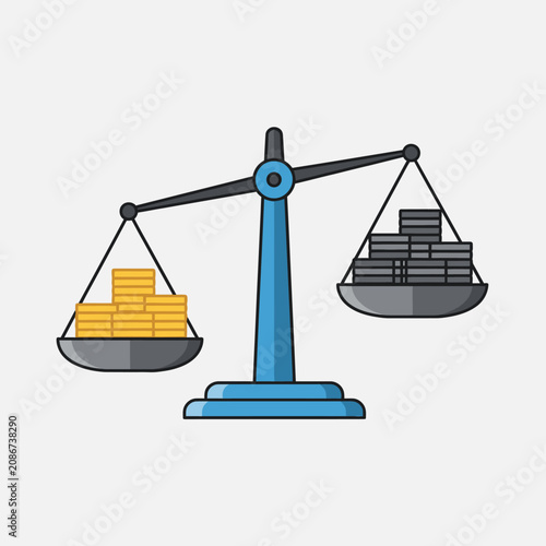 Obraz na plátne Scales with gold and silver bars.