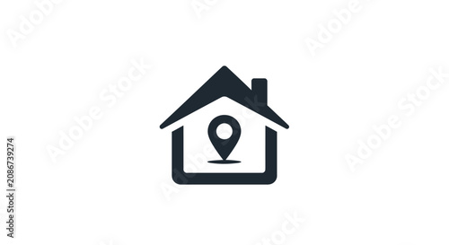 Foto House with location pin icon.
