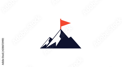 Mountain Peak with Flag on Top.
