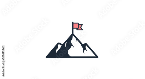 Tableau sur toile Mountain Peak with Flag on Top.