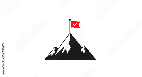 Konstfotografi Mountain Peak with Red Flag.