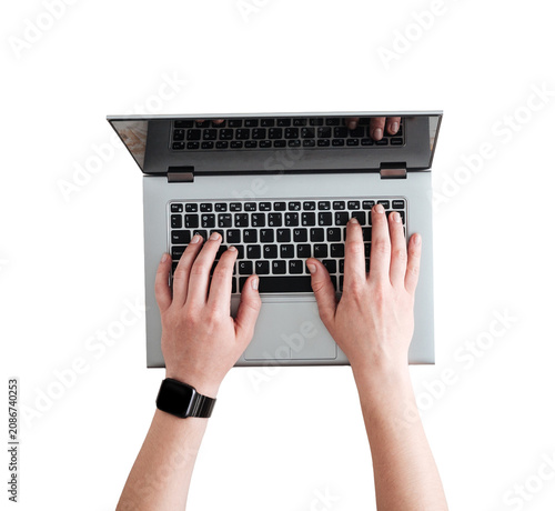 Typing On Laptop With Photography Gear Isolated on Transparent Background