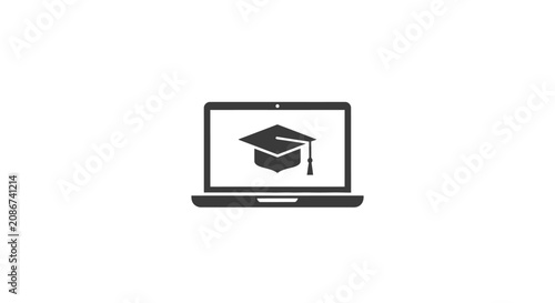Laptop with graduation cap on screen.