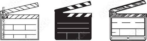 Three different film clapperboard designs with grid backgrounds