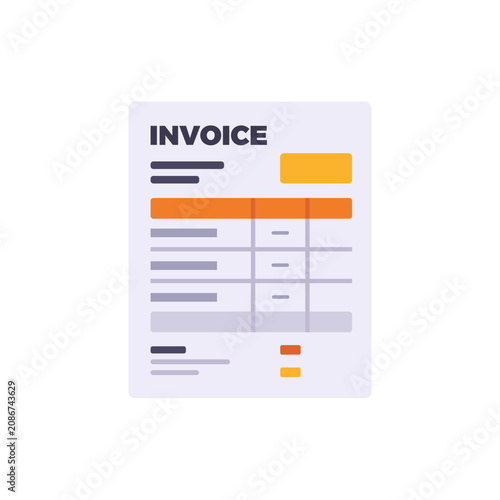Invoice document with printed heading, itemized table, payment lines, and highlighted amount blocks, financial paperwork for billing, accounting, and business records, colorful illustration