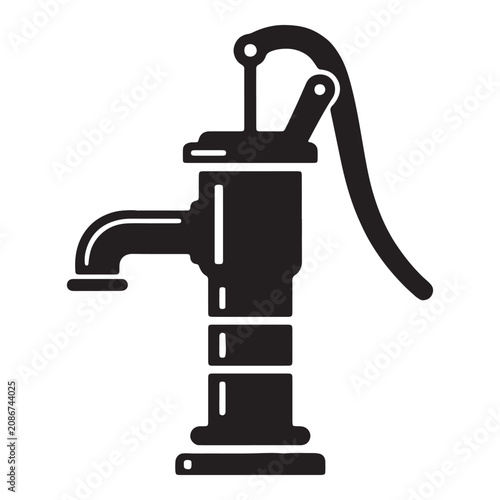 Hand pump water well with black handle and spout Vector