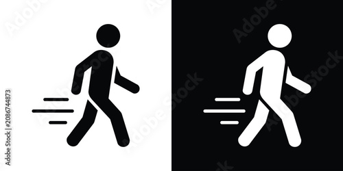 Quadro su tela Black and white motion vector icon depicting a person walking or running fast
