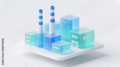 Translucent blue-green factory models