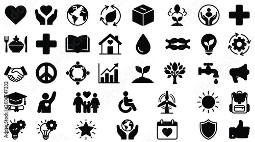 Obraz na płótnie Set of black charity and social responsibility icons for community projects and
