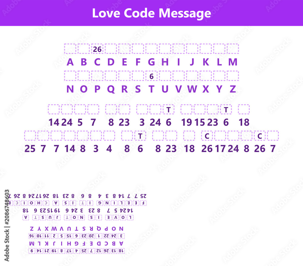 Fotografie Cryptogram - Love code message chart for encoding letters and symbols