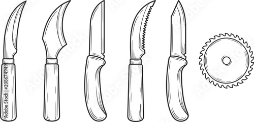 Принти на полотні Specialty knife collection outline, carving and utility cutting tools, kitchen b