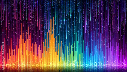 Abstract digital equalizer background with vibrant rainbow spectrum