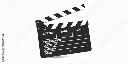 Film clapper board for movie production isolated on white background