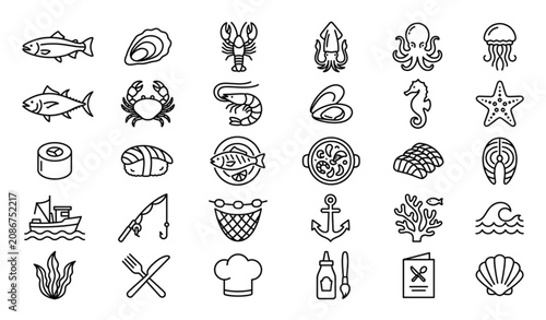 Tableau sur toile Seafood Outline Icon Pack