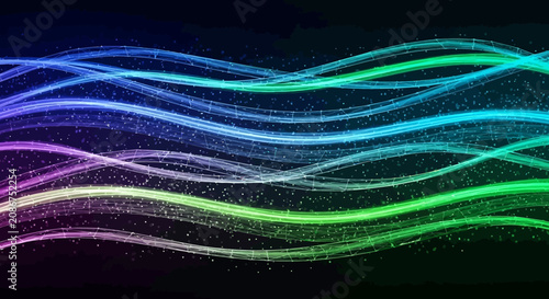 Tableau sur toile Vibrant digital neon light trails in motion blur effect.