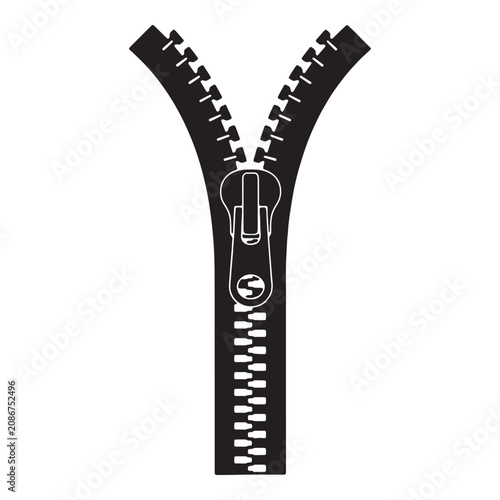 Black zipper with silver slider closed Vector
