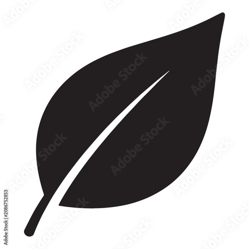 Simple black leaf illustration with stem Vector