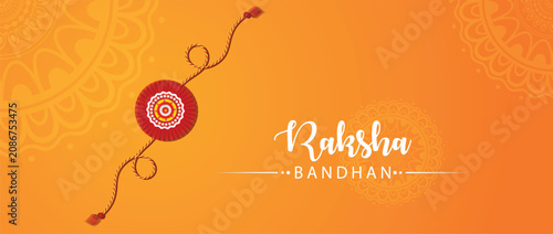 Bild auf Leinwand Traditional Orange Raksha Bandhan Festival Banner With Beautiful Rakhi And Manda