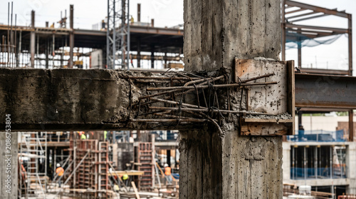 Close-up of rusty steel beam on construction site