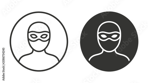 Obraz na plátně Criminal Icon: A striking set of icons depicting a masked figure, representing a criminal or thief in both outlined and silhouette formats