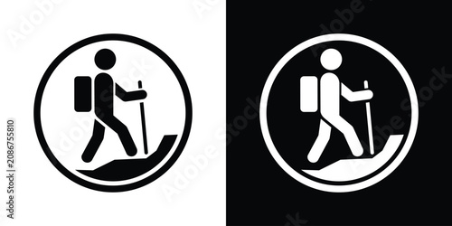 Canvastavla Hiker trekking uphill with backpack icon enclosed in a circular frame