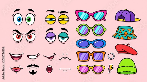Retro 90s Cartoon Face Creator Kit