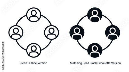 Cuadro en lienzo Teamwork Iconography: Two complementary icons depicting groups of people in a circular arrangement, representing collaboration and community