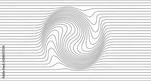 Abstract black curved lines flowing across a white background, forming a smoo...
