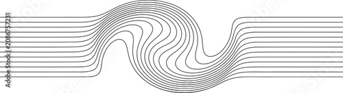 Minimal black curved lines flow across a white background, forming a smooth a...