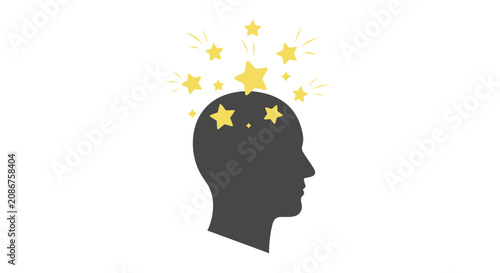 Foto Thinking human head with stars.