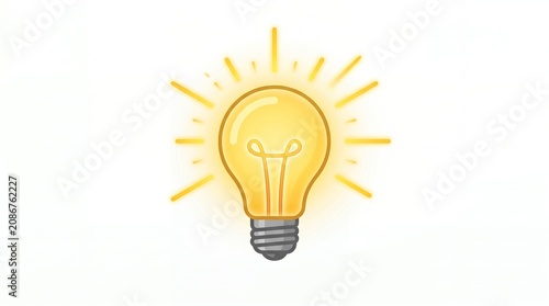 Bright Yellow Light Bulb Illustration on White Background