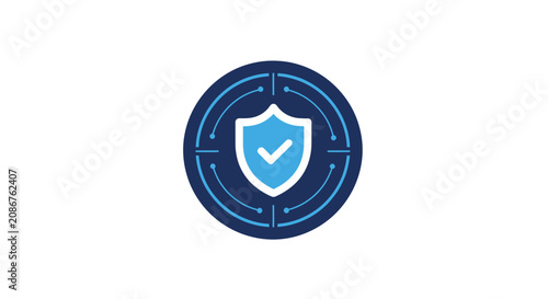 Tableau sur toile Blue shield with check mark icon.